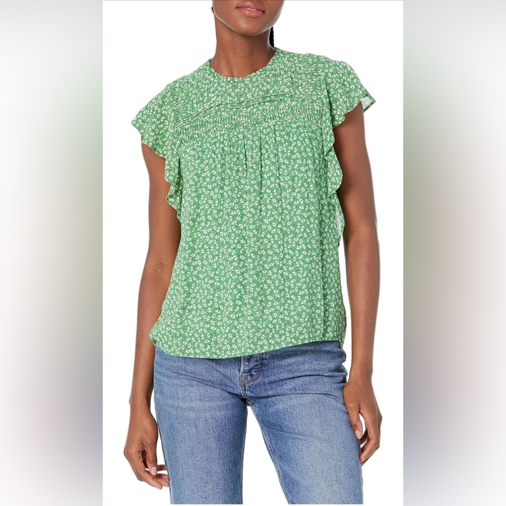 Joie Green Floral Blouse large silk nwt